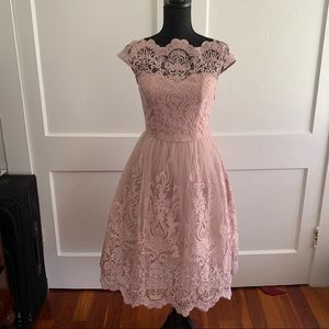 Chi Chi London premium lace midi dress in Mauve